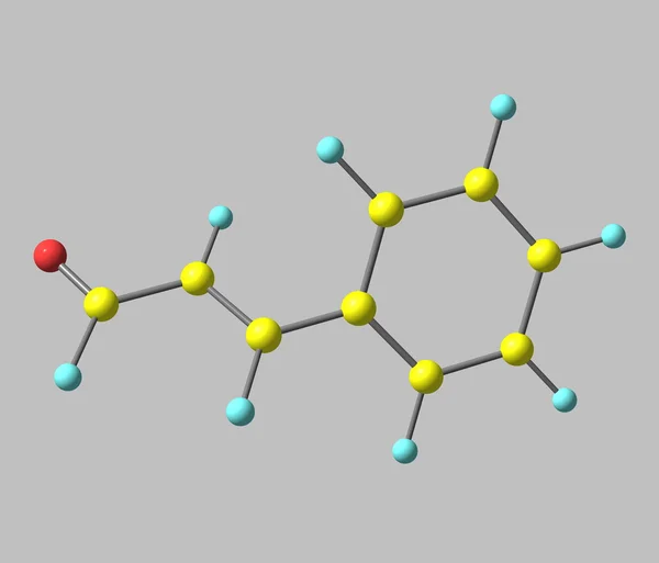 Cinnamaldehyd molekula izolované na šedé — Stock fotografie