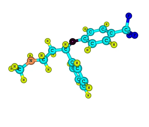 Molécula de fluoxetina aislada en blanco — Foto de Stock