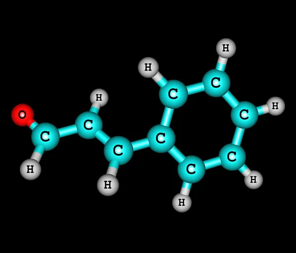 Cinnamaldehyde molecule isolated on black — Stock Photo, Image