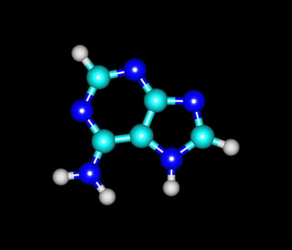 Molécule d'adénine isolée sur noir — Photo