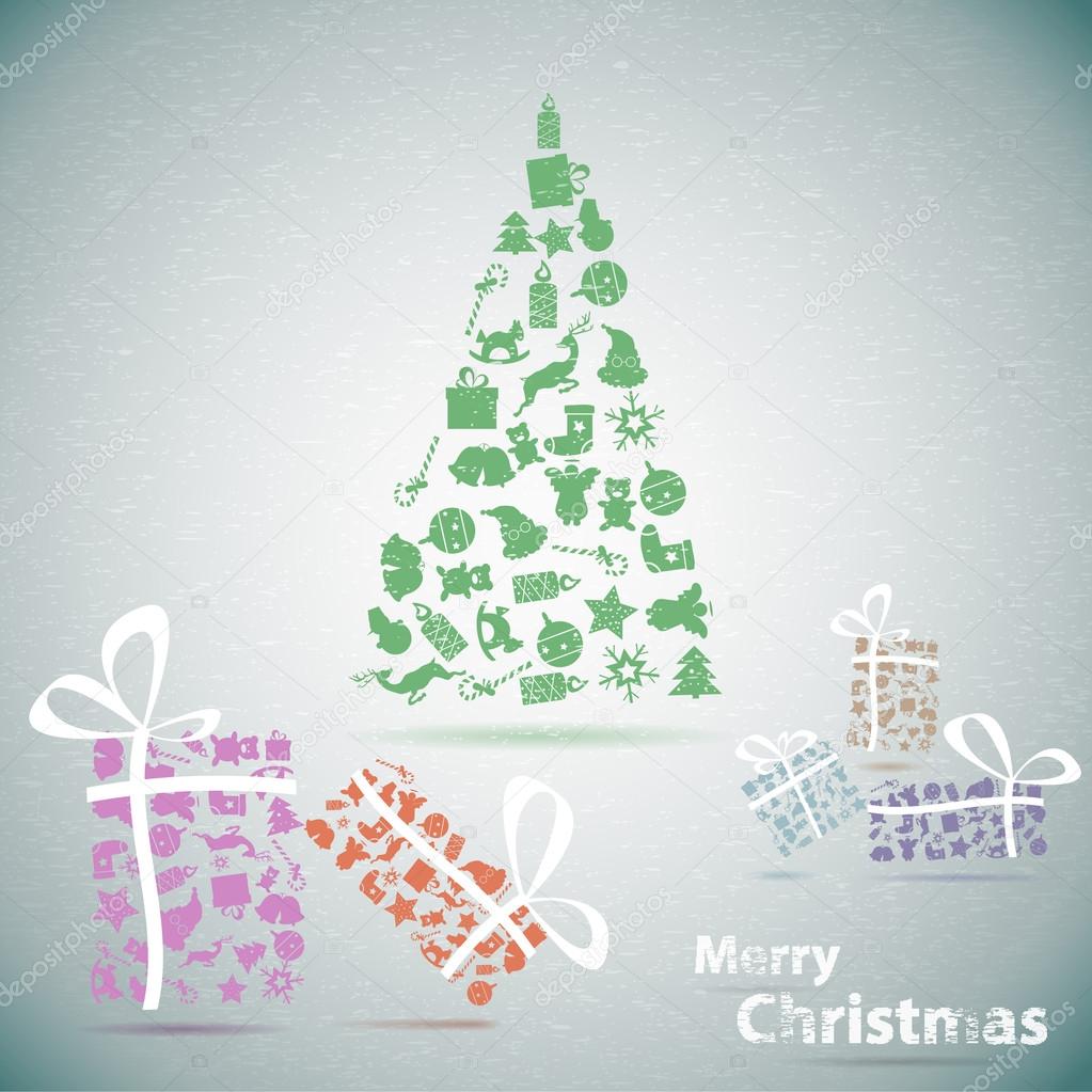 Merry Christmas tree with gifts in snow eps10 vector illustratio
