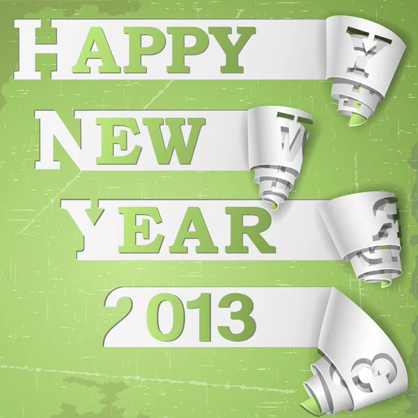 Feliz Año Nuevo tiras rizadas en papel grunge — Vector de stock