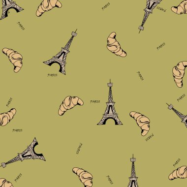 Paris Tour eiffel Kulesi ve kruvasan ile seamless modeli