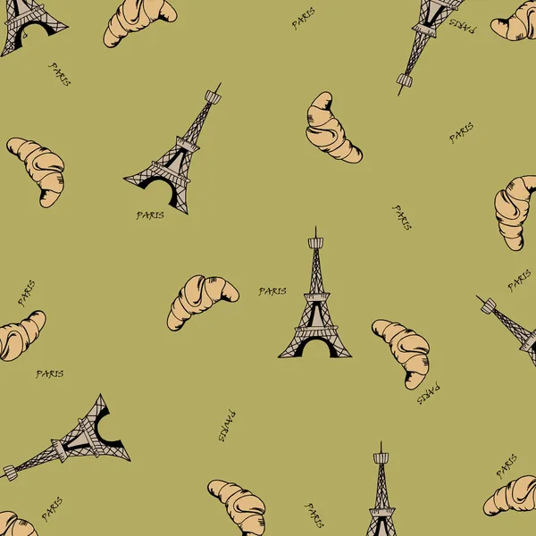 Patrón sin costuras de París con torre eiffel y croissant — Vector de stock