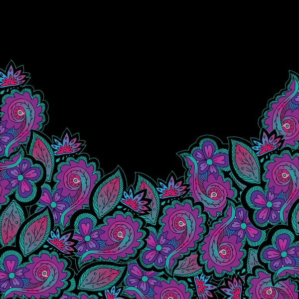 Fond noir avec des éléments floraux — Image vectorielle
