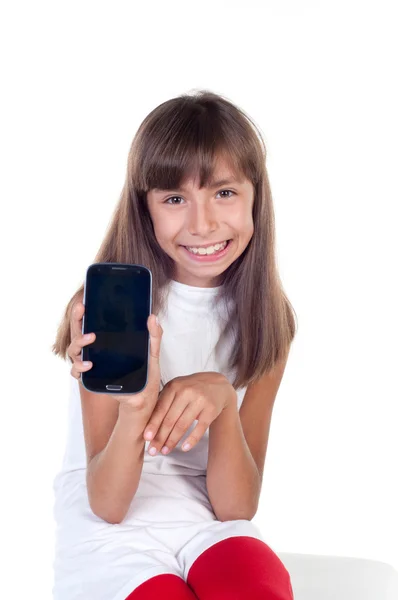 Holčička s chytrým telefonem — Stock fotografie