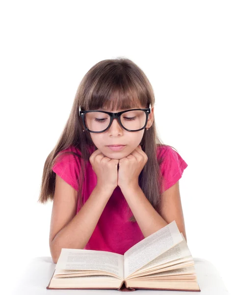 Bambina con i libri con gli occhiali — Foto Stock