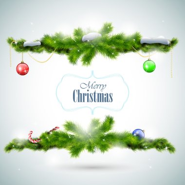 Noel kartı çam dalları ve topları