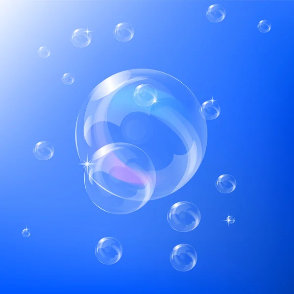 Bulles de savon transparentes sur fond bleu — Image vectorielle