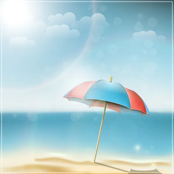 Summer day on ocean beach with umbrella — Stock Vector