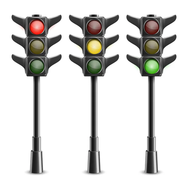 Black Traffic Lights On Pole. Vector Illustration — Stock Vector
