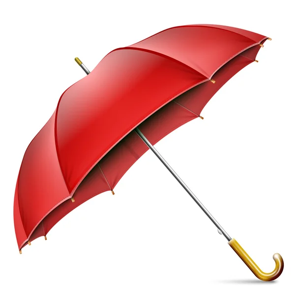 Realistische offene rote Regenschirm isoliert auf weißem Hintergrund — Stockvektor