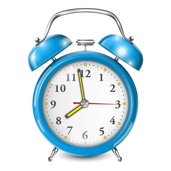 Blue Alarm Clock Isolated On White. — Stock Vector