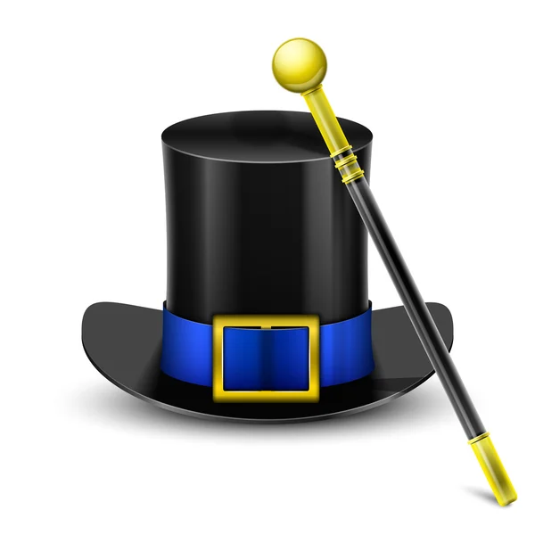 Zwarte hoge hoed met toverstaf — Stockvector