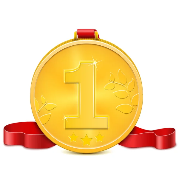 Gold Medal With Red Ribbon. — Stock Vector