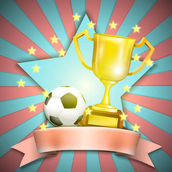 Soccer Retro Poster With Trophy Cup And Ball. — Stock Vector