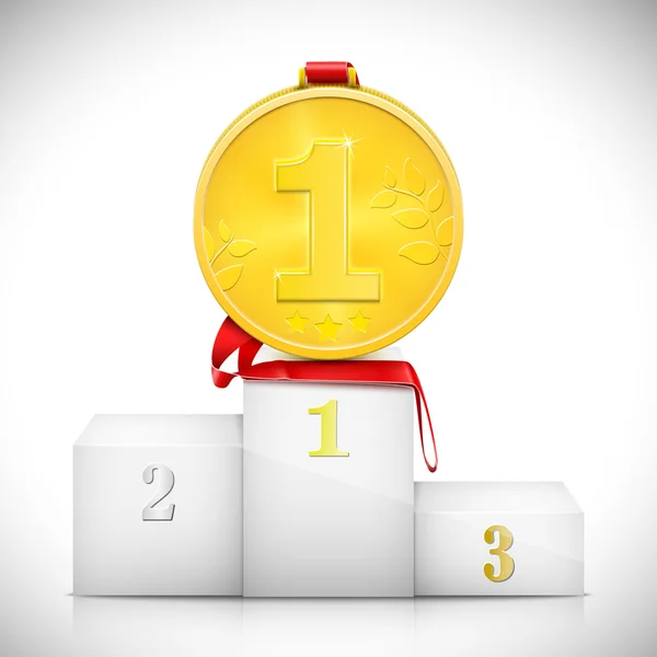 Gold Medal On Pedestal Of Winners. — Stock Vector