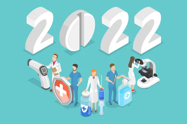 3D Isometric Yeni Yıl ve Tıbbın Kavramsal İllüstrasyonu — Stok Vektör