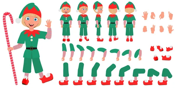 Flat Vector Ilustração Conceitual de Kid Boy vestindo traje de duende de Natal — Vetor de Stock