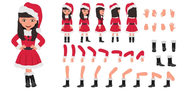 Ilustración conceptual vectorial plana de niña usando traje de Santa — Vector de stock