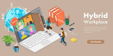 Melez İşyerinin 3B Isometric Düz Vektör Kavramsal İllüstrasyonu