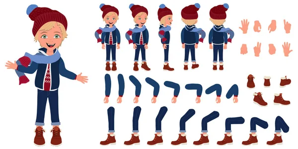 Ilustración plana de vectores de niño con ropa de invierno — Vector de stock