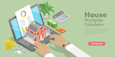 Ev İpoteği Hesaplayıcısının 3B Isometric Düz Vektör Kavramsal İllüstrasyonu