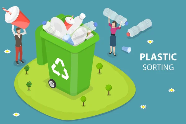 3D Isometric Flat Vector Conceptual Illustration of Plastic Garbage Collection — Stockový vektor