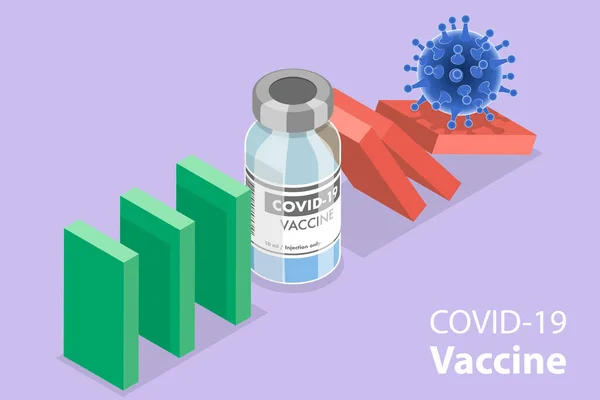 Концептуальная иллюстрация трехмерной изометрической плоской векторной вакцины COVID-19 — стоковый вектор