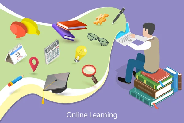 3D Isometric Flat Vector Conceptual Illustration of Online Learning — Wektor stockowy