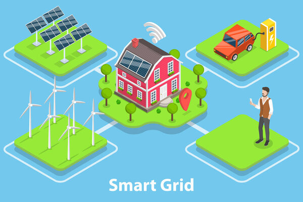 Концептуальная иллюстрация 3D изометрической плоской векторной сетки