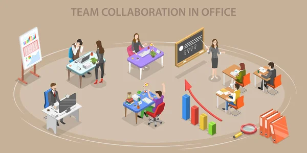 3D Isometric Flat Vector Conceptual Illustration of Team Collaboration In Office — Stockový vektor