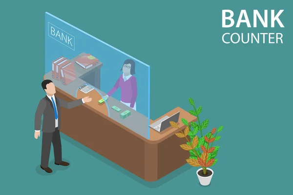 3D Isometric Flat Vector Conceptual Illustration of Bank Counter — 스톡 벡터