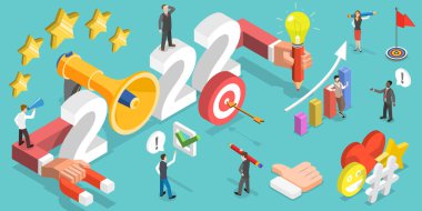 3B Isometric Flat Vektör Yeni Yıl Dijital Pazarlama Eğilimleri Kavramsal ResmiComment.