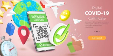 Dijital COVID Sertifikasının 3B Vektör Kavramsal İllüstrasyonu