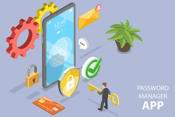 3D Isometric Flat Vector Conceptual Illustration of Password Manager App — 스톡 벡터