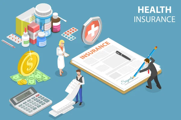 3D Isometric Flat Vector Conceptual Illustration of Health Insurance — 스톡 벡터