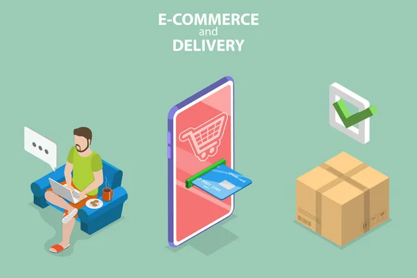 3D Isometric Flat Vector Conceptual Illustration of E-commerce And Delivery — 스톡 벡터