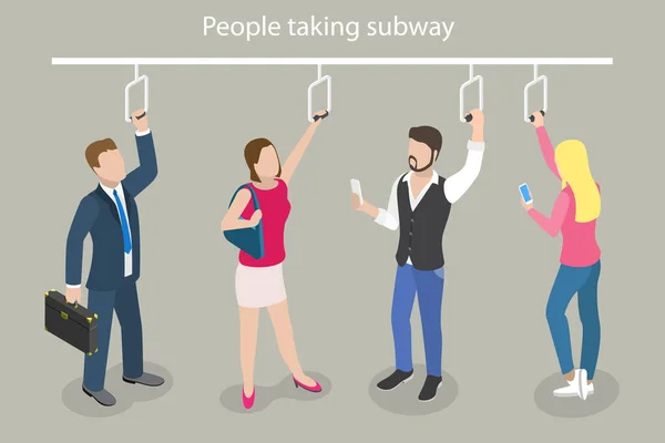 3D Isometric Flat Vector Conceptual Illustration of People are Taking Subway, Train or Bus — Stockový vektor