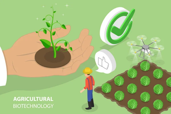 3D ισομετρική επίπεδη διανυσματική εννοιολογική απεικόνιση της γεωργικής βιοτεχνολογίας — Διανυσματικό Αρχείο