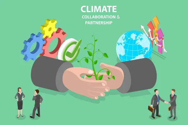 Illustrazione concettuale concettuale del vettore piatto isometrico 3D della collaborazione e della partnership climatiche — Vettoriale Stock