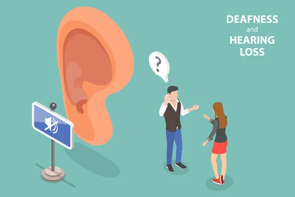 3D Isometric Flat Vector Conceptual Illustration of Deafness And Hearing Loss - Stok Vektor
