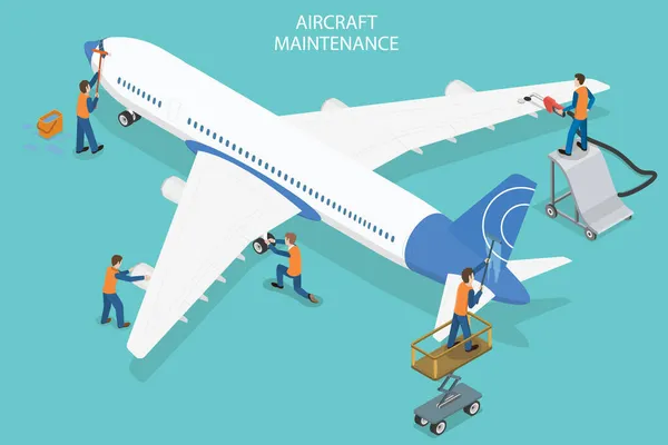 Ilustración conceptual plana isométrica 3D del mantenimiento de aeronaves — Vector de stock
