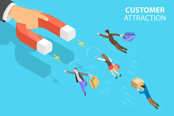 3D Isometric Flat Vector Conceptual Illustration of Customer Attraction — 스톡 벡터