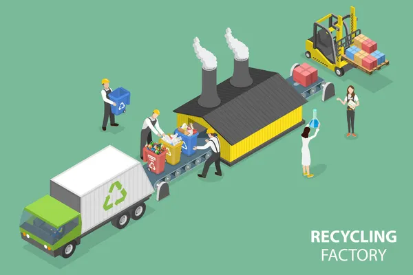 3D Isometrischer Flachvektor Konzeptuelle Illustration der Recyclingfabrik — Stockvektor