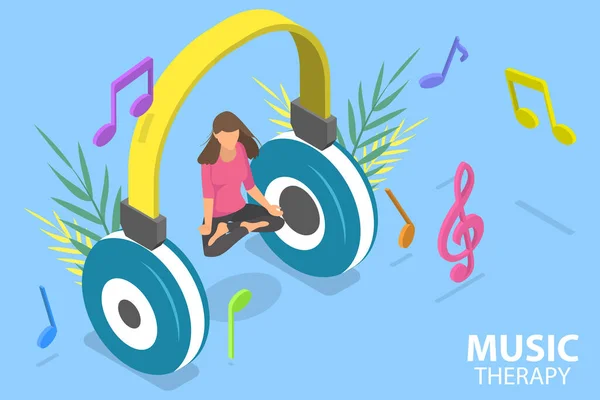 3D Isometric Flat Vector Conceptual Illustration of Music Therapy — 스톡 벡터