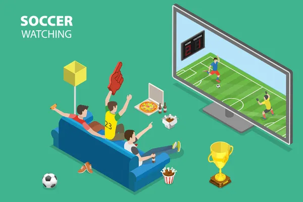 3D Isometric Flat Vector Conceptual Illustration of Soccer Watching — 스톡 벡터