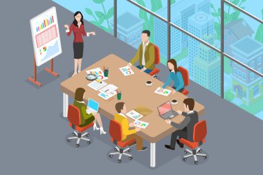 3B Isometric Düz Vektör Kurul Odasının Kavramsal İllüstrasyonu