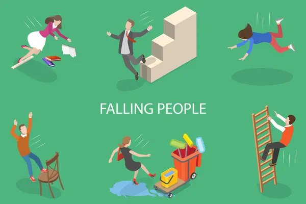 3D Isometric Flat Vector Conceptual Illustration of Falling Down People — 스톡 벡터