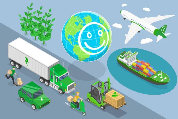 3D Isometrische platte vector Conceptuele illustratie van groene logistiek — Stockvector